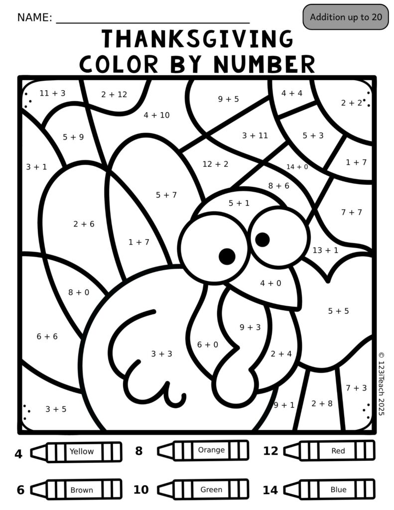 Thanksgiving Color by Number Up to 20