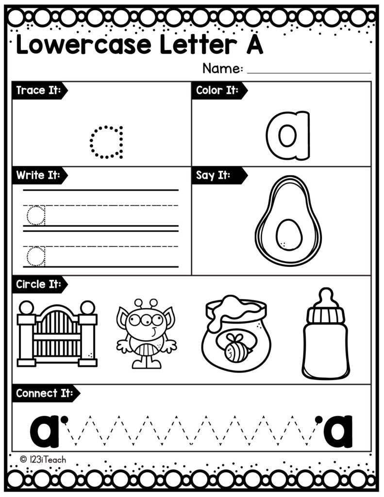 alphabet-lowercase-worksheet_Letter A